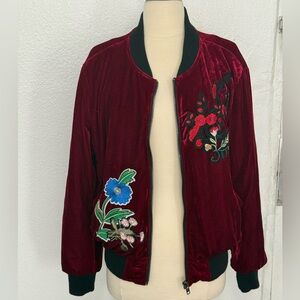 Embroidered Velvet Bomber Jacket - Burgundy by HOT &DELICIOUS